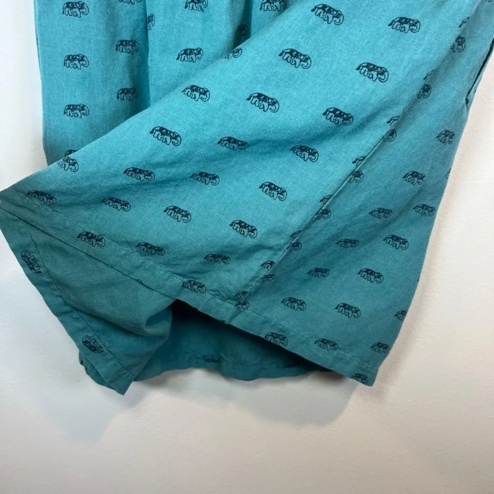 Loft Outlet Linen Blend Mini Skirt Teal Elephant Print Pockets Womens Size Large